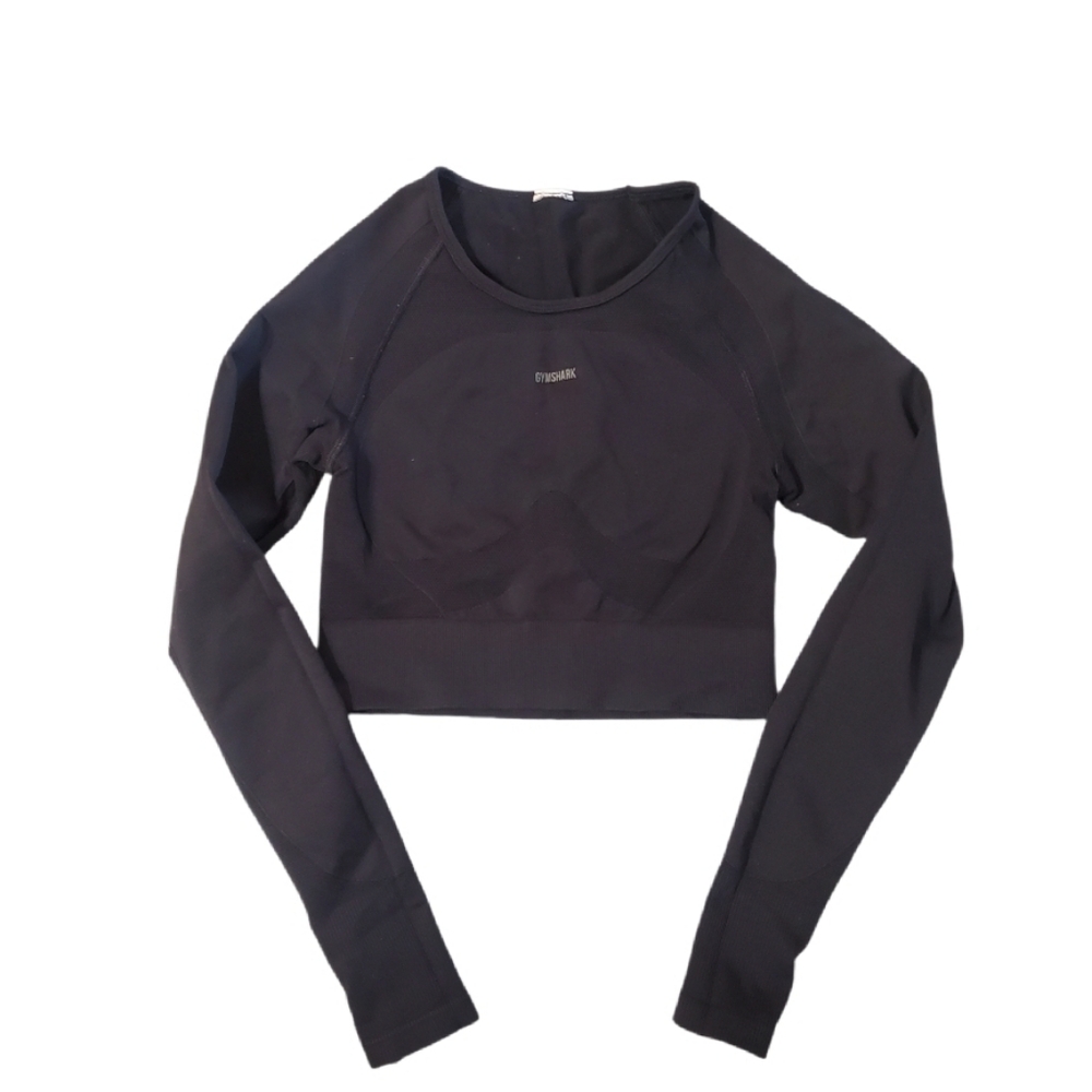 Gymshark Women's Black‎ Flex Sports Long Sleeve Crop Seamless Top Size Small